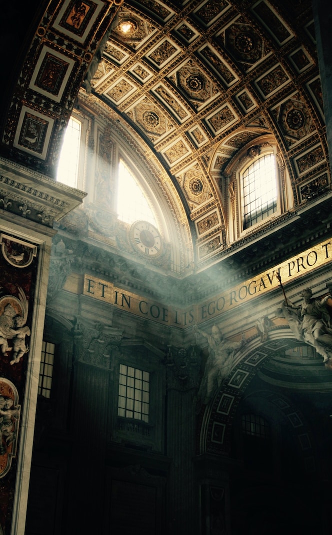 Light falling through the vault of a basilica